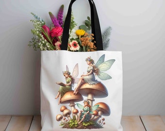 Mushroom Fairies Tote Bag Gift for Mom Quilter Lover Bag Sewing Crochet Book Bag