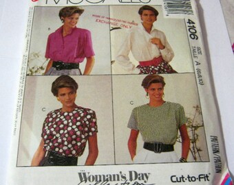 Vintage McCall's Pattern 4106 Buttoned Shoulder Pad Blouse Size 6-10 1989 Pattern