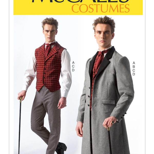 McCall's Costume Pattern 7003 -Men's Steampunk  Vest Steampunk Long Coat Steampunk Pants Outfit Cosplay Size small-X-large