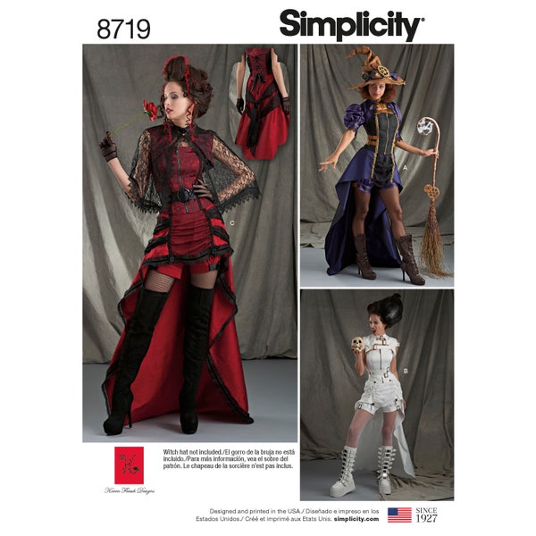 Simplicity Pattern 8719 Steampunk Witch, Vampire,  Bride of Frankenstein Costume size 6-14 or plus size 14-22