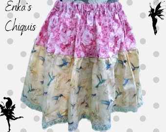 Adorable Hummingbirds Skirt: Lolita and Kawaii Style with Adjustable Waist - Perfect Gift