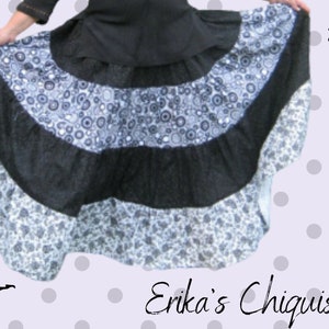 Stylish Patchwork Skirt in Black and White - Adjustable for Waist Sizes 26-48 Inches