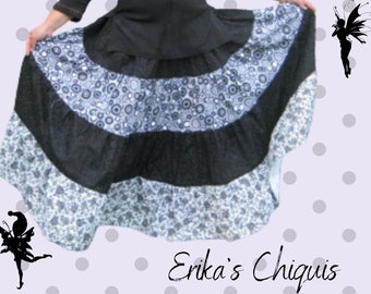 Stylish Patchwork Skirt in Black and White - Adjustable for Waist Sizes 26-48 Inches