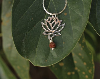 Lotus Necklace, Crown Chakra, Sterling Silver, Rudraksha, Healing Crystals, Yoga Crystal Charms