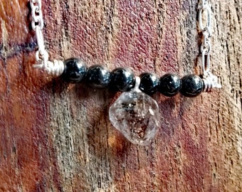 Black Tourmaline and Herkimer Diamond on a Sterling Silver Chain - Crown Chakra - Protect yourself as you vibrate high!