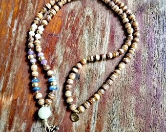 Upper 4 Chakras Coconut Mala with Jade, Kyanite, Amethyst and Howlite - Upper triangle with Heart Chakras