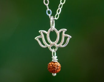 Mini Open Lotus Charm with Rudraksha - Crown Chakra | Chakra Charm | Sterling Silver | Yoga Charms