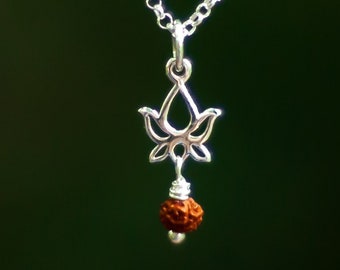 Mini Thin Lotus Charm with Rudraksha - Crown Chakra | Chakra Charm | Sterling Silver | Yoga Charms