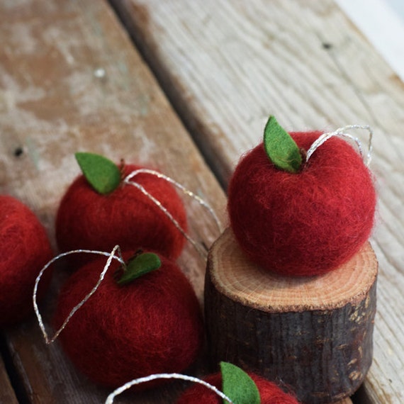 Small Red Apple Felted Christmas Ornament Etsy