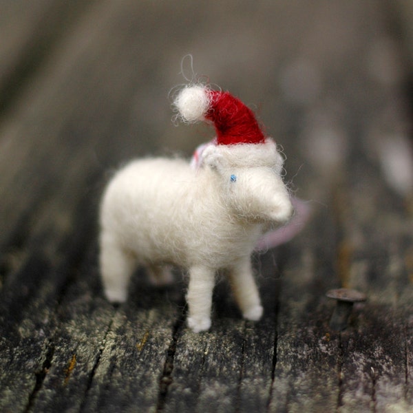 Santa Lamb - Needle Felted Sheep Christmas Ornament