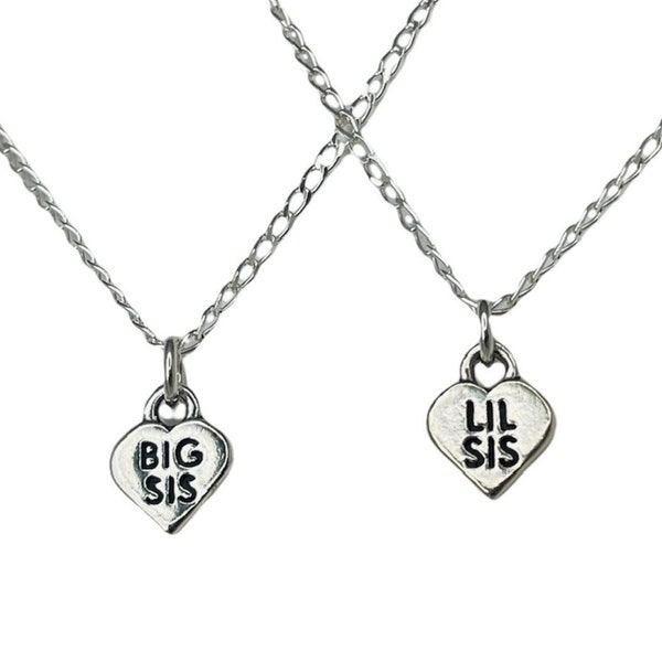 Set of Two Sterling Silver Big Sister Little Sister Necklace,Big Sis Lil Sis Necklace,Big Sis Lil Sis Jewelry,Big Sister Lil Sister Necklace