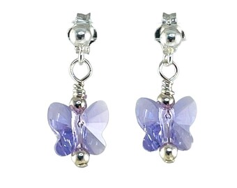 Monkimau Mädchen Ohrringe – Schmetterling Aus 925er Sterlingsilber Mit 32 Kristallen – Hypoallergen