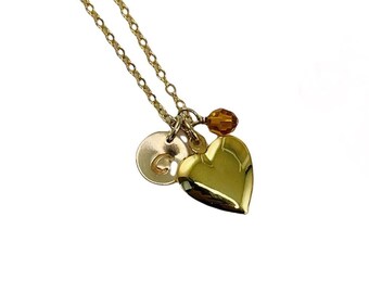 Gouden initiaal meisjes medaillon, hart medaillon ketting, bloemenmeisje medaillon ketting kinderen medaillon, sierlijke kleine medaillon ketting