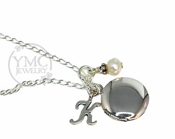 Meisjes medaillonketting, bloemenmeisje medaillonketting, kinderen medaillonketting, kleine ronde medaillonketting, eerste medaillonketting klein meisje