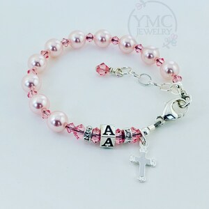 Sterling Baby Girl Baptism Pink Pearl Rosary Bracelet,Baptism Bracelet,First Communion Bracelet,Christening Bracelet,Baby Girl Bracelet