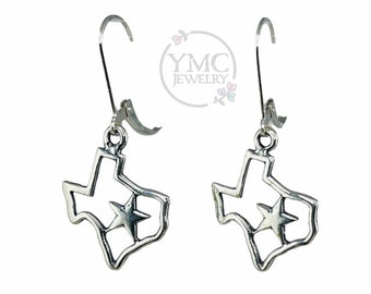 Sterling Silver Texas Earrings, Lone Star Earrings, Texas State Map Earrings, Texas Lone Star Earrings, Texas Star Earrings,Star Earrings