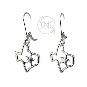 Boucles d'oreilles texas en argent sterling, boucles d'oreilles étoile solitaire, boucles d'oreilles carte de l'état du Texas, boucles d'oreilles étoile solitaire Texas, boucles d'oreilles étoile du Texas, boucles d'oreilles étoiles