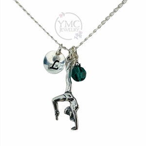 Sterlingzilveren gepersonaliseerde gymnastiekketting, geboortesteenketting, gymnast ketting, gepersonaliseerde gymnast bedelsieraden, eerste ketting