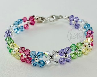 Rainbow PRESTIGE Crystal Kid Bracelet,Easter Bracelet,Flower Girl Colorful Bracelet,Multicolour Double Strands Tennis Bracelet