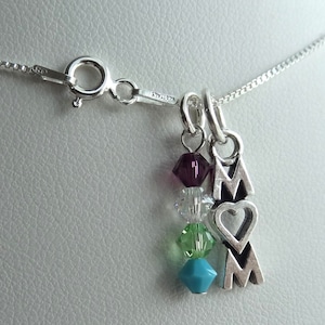 Sterling Silver Mom and Birthstone Pendant Necklace,Family Necklace,Mom Mum Necklace,Gift for Mother Days,Dainty Layered Mother Necklace