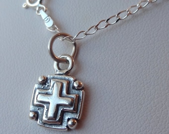 Sterling Silver Block Cross Boy Kids Necklace,Men Boys Cross Necklace,First Communion Confirmation Baptism Christening Boys Kids Necklace