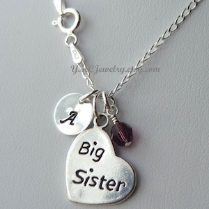 Sterling Silver Big Sister Little Sister Birthstone Initial Necklaces,Little Sister Necklace,Birthstone Sisters Necklace,Big Sister Necklace