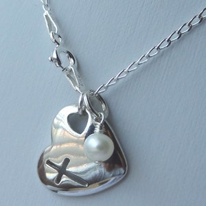 Collar de plata con cruz de corazón para niña, collar con piedra de nacimiento, collar de primera comunión, collar con cruz de confirmación, collar con cruz de ahijada