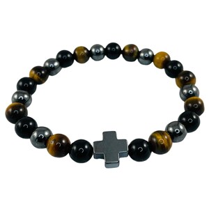 Triple Protection Men&#39;s Man Minimalist Cross Bracelet,Fathers Day Men&#39;s Jewelry Gift,Astrology Jewelry for Him,Triple Protection Bracelet