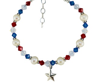 Patriottische kinderarmband, armband patriottisch Amerika, armband van 4 juli, rood-witte en blauwe armband, armband van 4 juli, patriottische sieraden