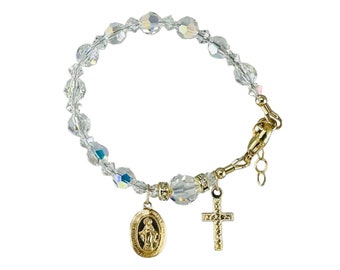 Gouden kristal één decennium rozenkrans armband, armband kristallen rozenkrans, eerste communie bevestiging rozenkrans armband, armband doop rozenkrans