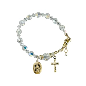 Gold Crystal One Decade Rosary Bracelet,Crystal Rosary Bracelet,First Holy Communion Confirmation Rosary Bracelet,Baptism Rosary Bracelet