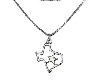 Sterling Silver Texas Necklace, Lone Star Necklace, Texas Lone Star Necklace, Map Necklace, Texas Necklace, Texas Map Necklace, Texas Star