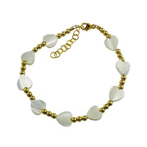 Gold Mother Of Pearl Heart Stackable Bracelet,Gold Pearl Bracelet For Kids Girls,Dainty Pearl Gold Bracelet,Gold Layering Mom Baby Bracelet