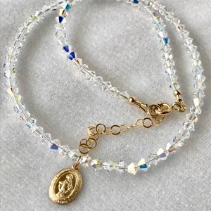 Gold and Crystal Virgin Mary Cross Necklace,Gold Cross Necklace,Confirmation Cross Necklace,First Communion Marry Necklace,Religious Jewelry