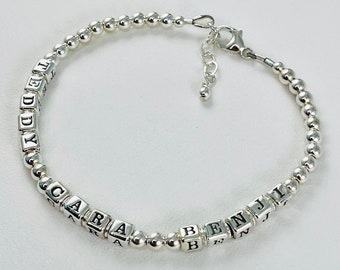 Solid Sterling Silver Mother Name Bracelet, Mother Bracelet, Mother's Day Present Bracelet, Grandmother Name Bracelet, Three Name Bracelet