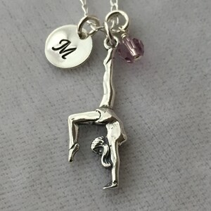 Sterling Silver Personalized Gymnastic Necklace, Birthstone Necklace, Gymnast Necklace, Personalized Gymnast Charm Jewelry,Initial Necklace image 2