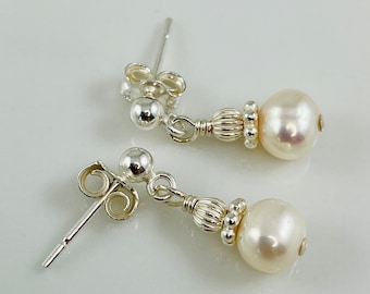 Sterling Silver Real Pearl Earrings, Baby Child Freshwater Pearl Earrings,Little Girls Pearl Earrings,Kids Pearl Earrings,Teen Pearl Dangle