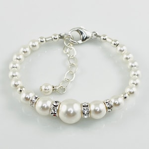 Flower Girl Pearl Bracelet-Crystal Pearl and Rhinestone Rondelle Bracelet,Flower Girl Set Gift,Junior Bridesmaids Bracelet,Toddler bracelet