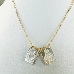 Gold Mother of Pearl Scapular Necklace,Sacred Heart Miraculous Virgin Mary Necklace,Catholic Necklace,Escapulario,Religious Jewelry Gift