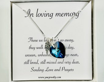 Remembrance Memorial Angel Wing Heart Necklace,Mother's Day Gift,Sympathy Bereavement Gift,Loss of Husband Mom Mother Brother Sister Friend