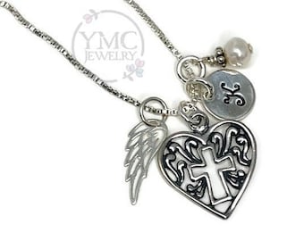Remembrance Memorial Angel Wing Heart Necklace,Mother's Day Gift,Sympathy Bereavement Gift,Loss of Husband Mom Mother Brother Sister Friend