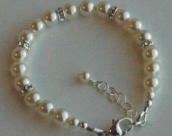 Children PRESTIGE Pearl and Rondelle Bracelet, Flower Girl Bracelet, Junior Bridesmaid First Communion Baptism Christening  Pearl Bracelet