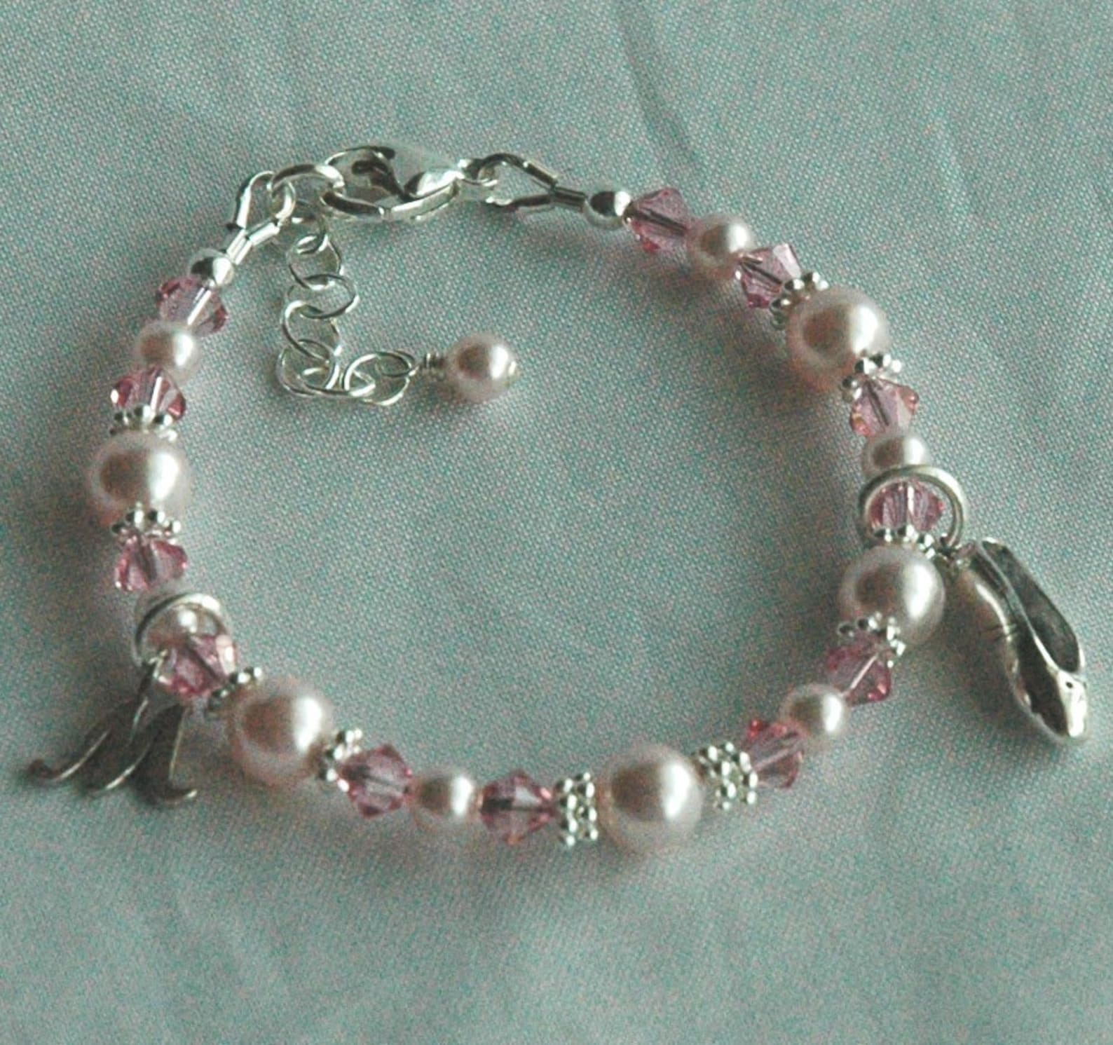 sterling silver ballerina slipper with initial letter bracelet, ballet recital, ballet bracelet, tap shoe bracelet, recital gift