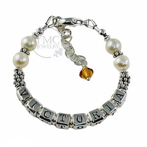 Freshwater Pearl Name Bracelet, Baby Pearl Name Bracelet, First Communion Bracelet, Baptism Name Bracelet, Birthstone Name Bracelet