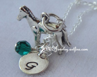 Personalized Horse Necklace,Horse Necklace,Equestrian Jewelry,Birthstone Initial Necklace,Mini Horse Necklace,Horse Jewelry for Girl
