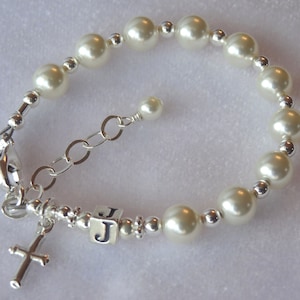 Personalized Silver Initial Rosary Bracelet,Initial Baby Bracelet,Confirmation Bracelet,First Communion Rosary Bracelet,Communion Girls Gift image 5