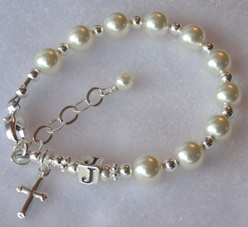 Personalized Silver Initial Rosary Bracelet,Initial Baby Bracelet,Confirmation Bracelet,First Communion Rosary Bracelet,Communion Girls Gift image 5