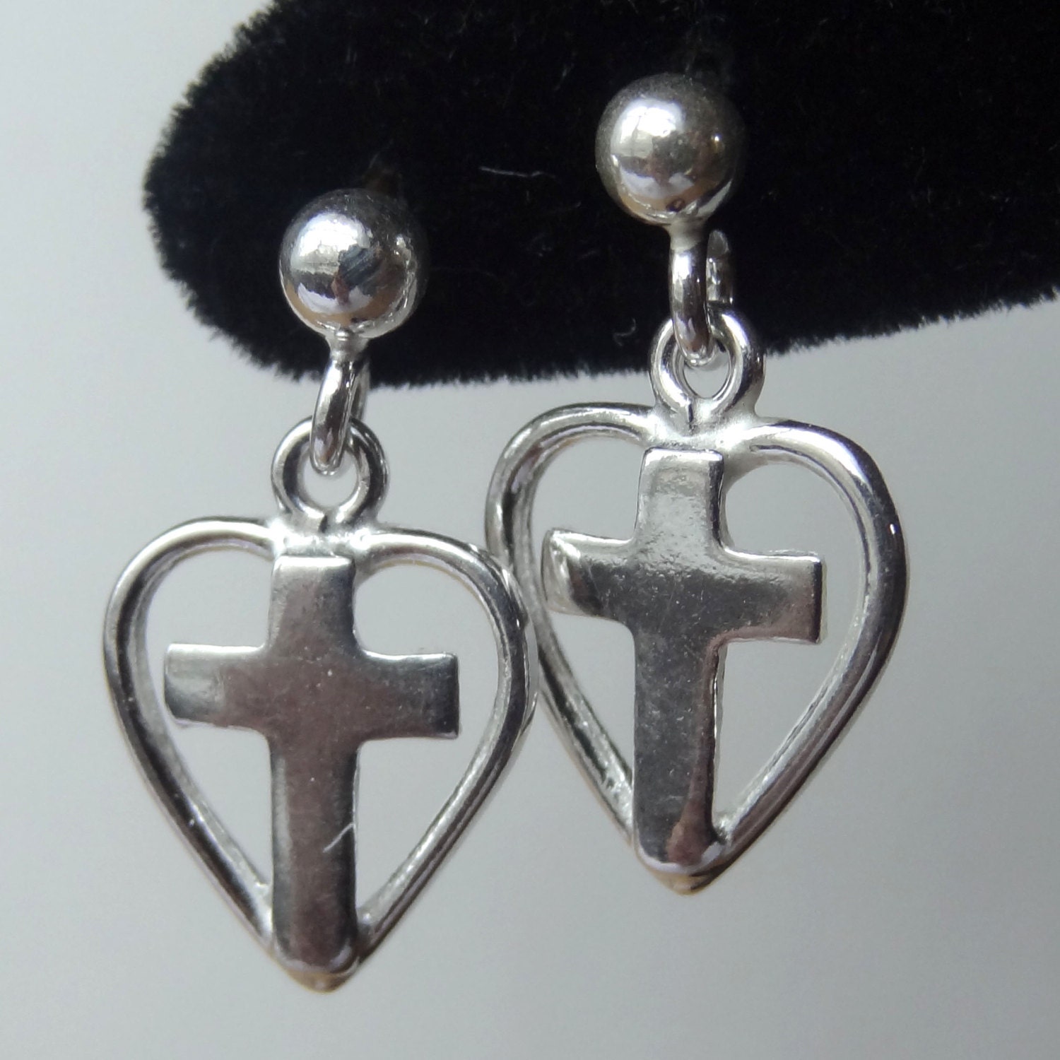 ピアス Petite Earrings (heart/star/ribbon/cross) Sterling Silver Tiny Heart Cross Post Stud Earrings,first