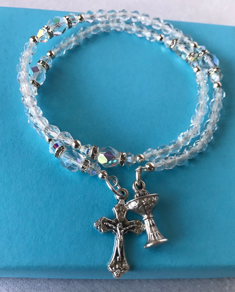 First Holy Communion Rosary Bracelet Rosary Bracelet Crystal Etsy