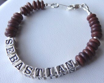 Bracciale con nome per neonato, bracciale marrone in argento sterling con nome, bracciale personalizzato con nome per neonato, bracciale monogrammato per neonato, bracciale per bambini piccoli